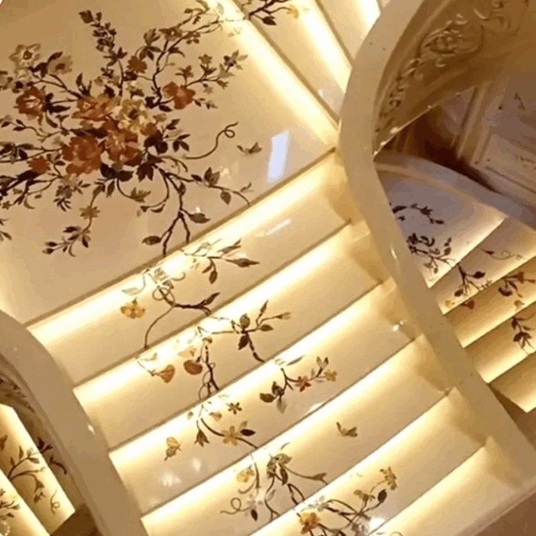 Royal Touch to Your Home: Marble Inlay Stairs with Pillars & Jaalis