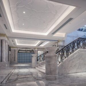 "Custom luxury marble work for hotels, resorts, and villas featuring handcrafted marble elements."