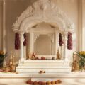 Customized handmade marble pooja mandir for home with intricate carvings