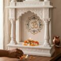 hand carved makrana marble temple with pillars for home
