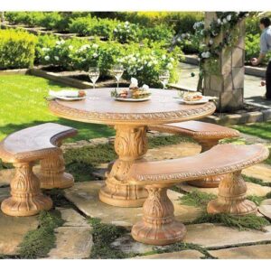 Handcrafted customized marble table set for gardens with elegant design