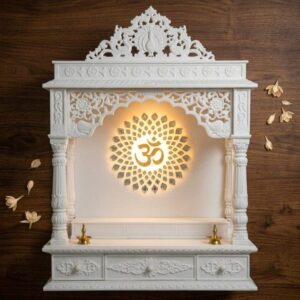 compact white marble mandir for home
