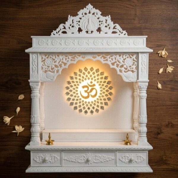 compact white marble mandir for home