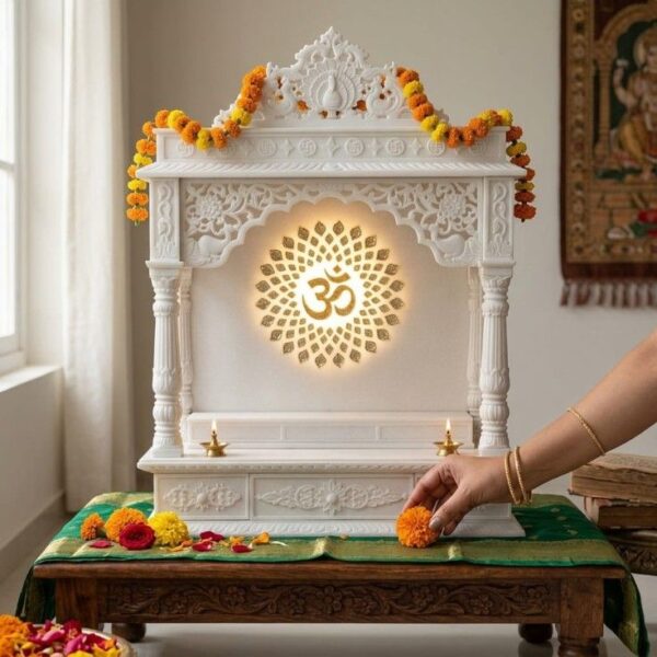 small marble mandir for flat | compact white marble temple design small marble mandir for flat